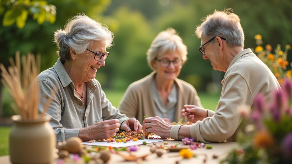 Seniorzy tworzą rękodzieła z naturalnych materiałów - suszonych kwiatów i liści